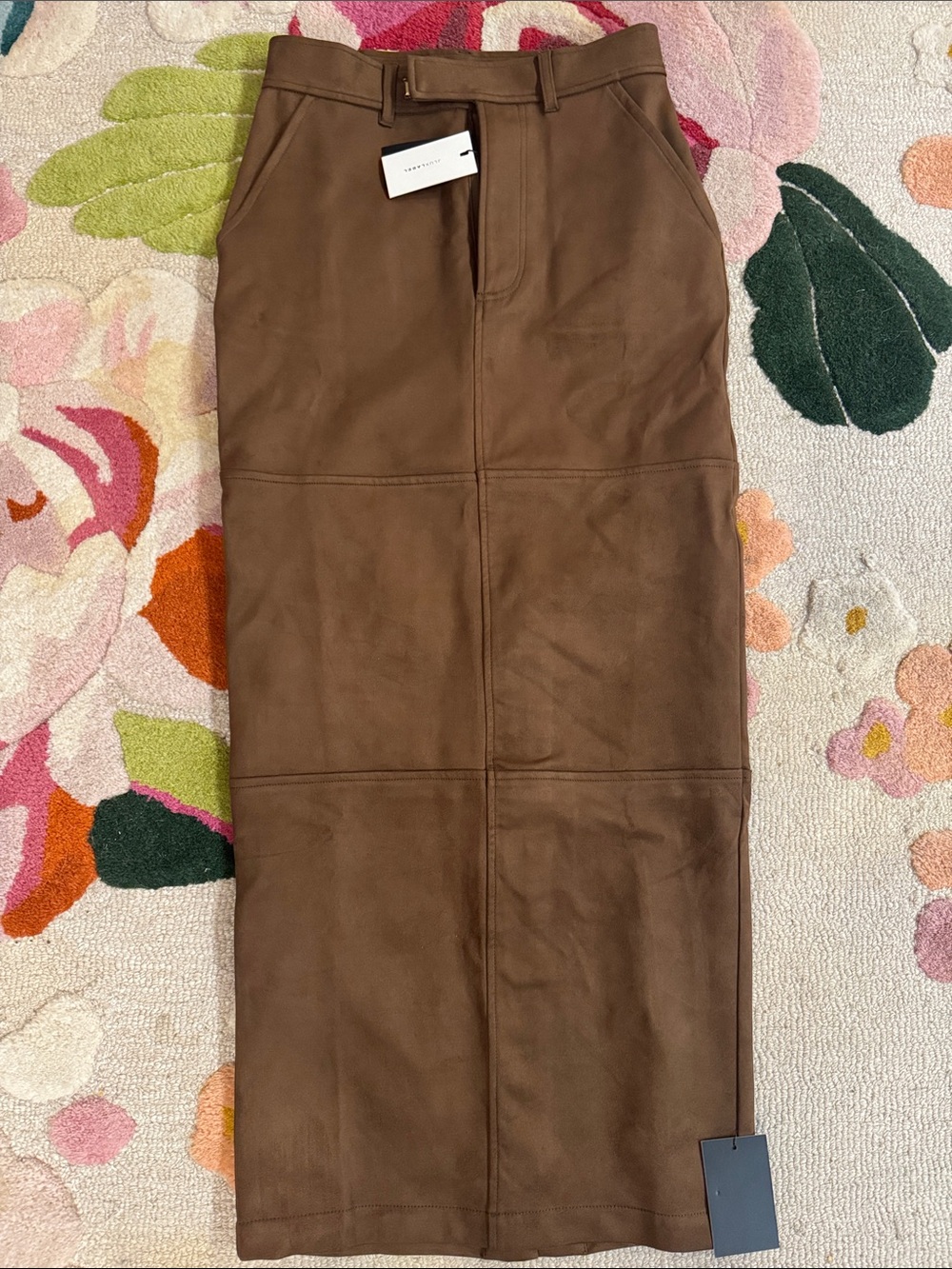 JLUXLABEL Brown (super suede ) Leather Panel-Seam Maxi Skirt XS